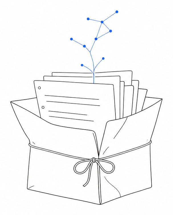 A starter folder of files with a small network sprouting from them