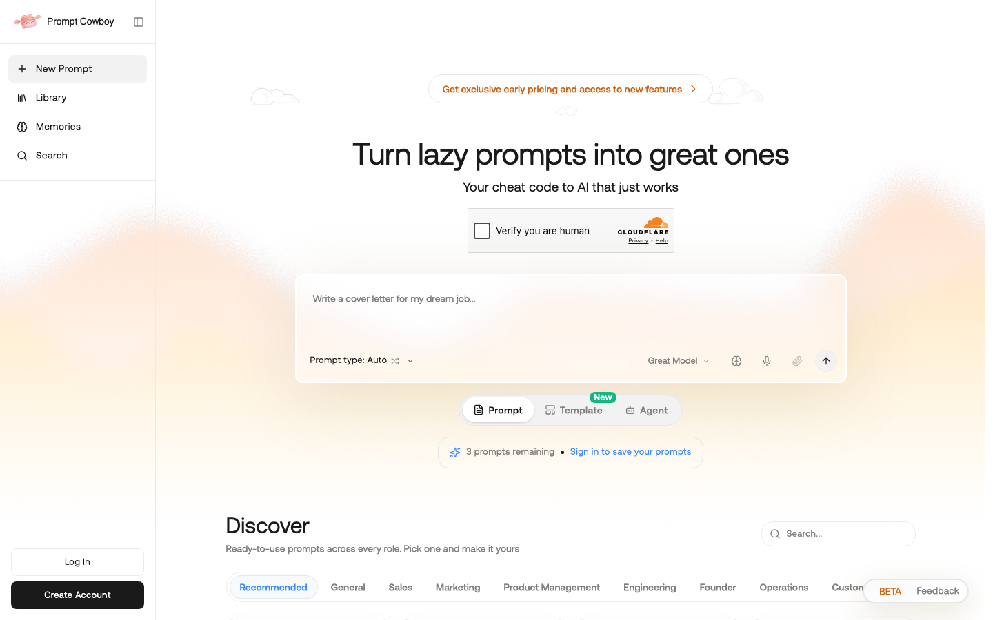 Prompt Cowboy homepage - context engineering for professionals